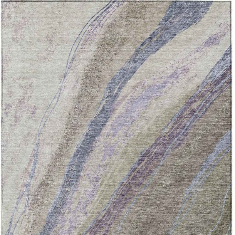 3' X 5' Brown Taupe And Purple Abstract Washable Indoor Outdoor Area Rug