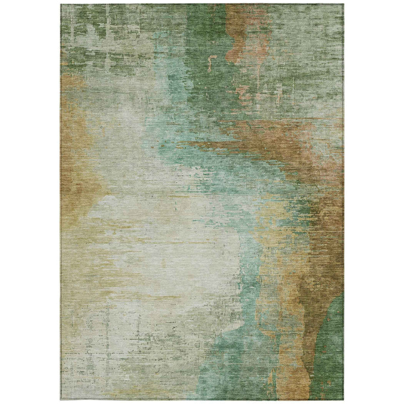 9' X 12' Artichoke Green Brown And Beige Abstract Washable Indoor Outdoor Area Rug