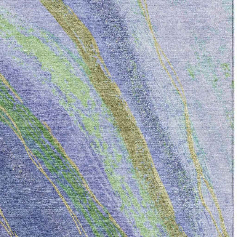 5' X 8' Purple Green And Gold Abstract Washable Indoor Outdoor Area Rug