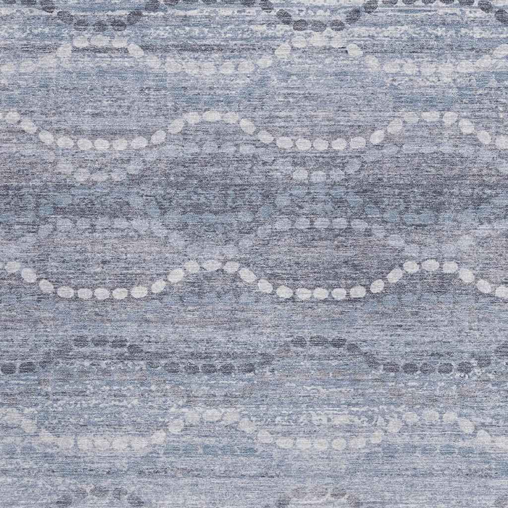 3' X 5' Blue And Ivory Ogee Washable Indoor Outdoor Area Rug