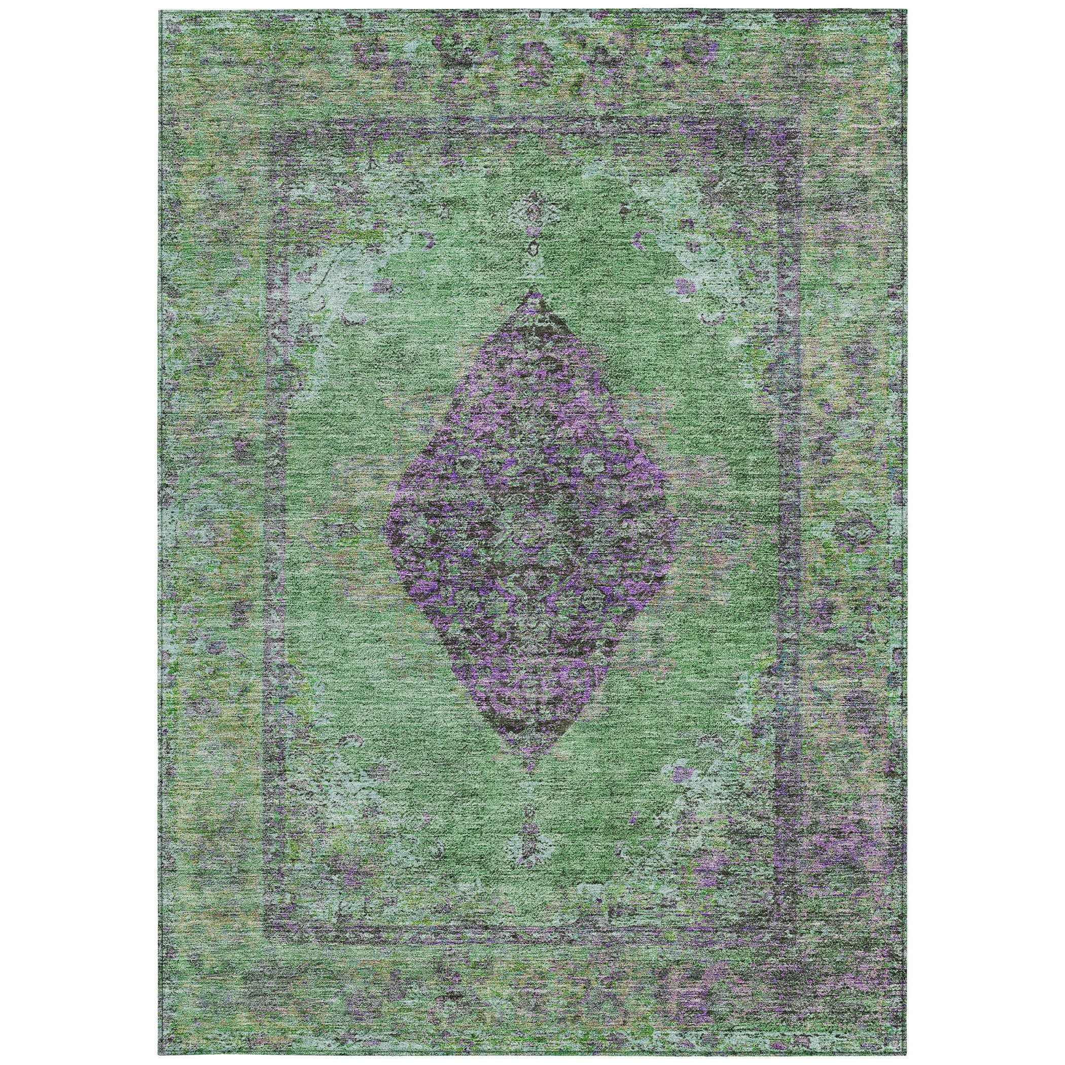 8' X 10' Lime Green And Purple Medallion Washable Indoor Outdoor Area Rug