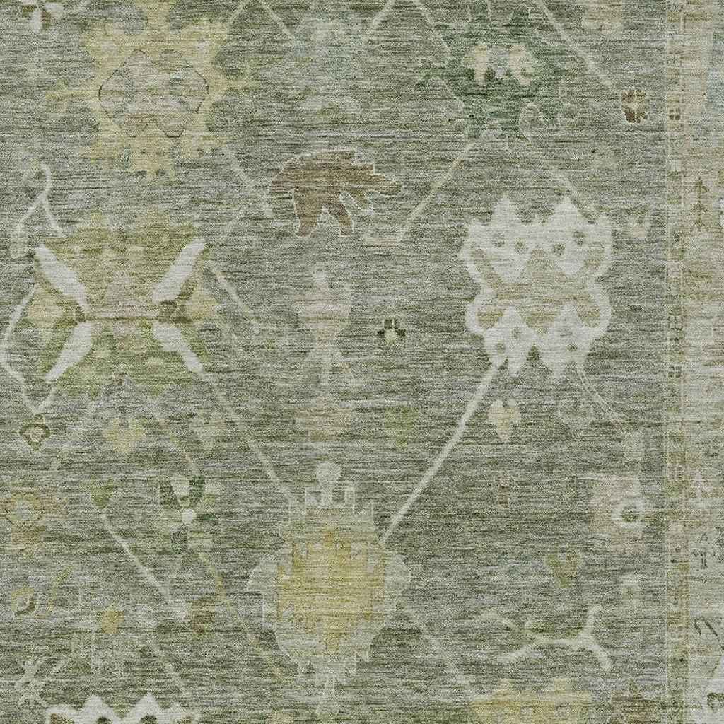 10' X 14' Sage And Beige Tribal Washable Indoor Outdoor Area Rug