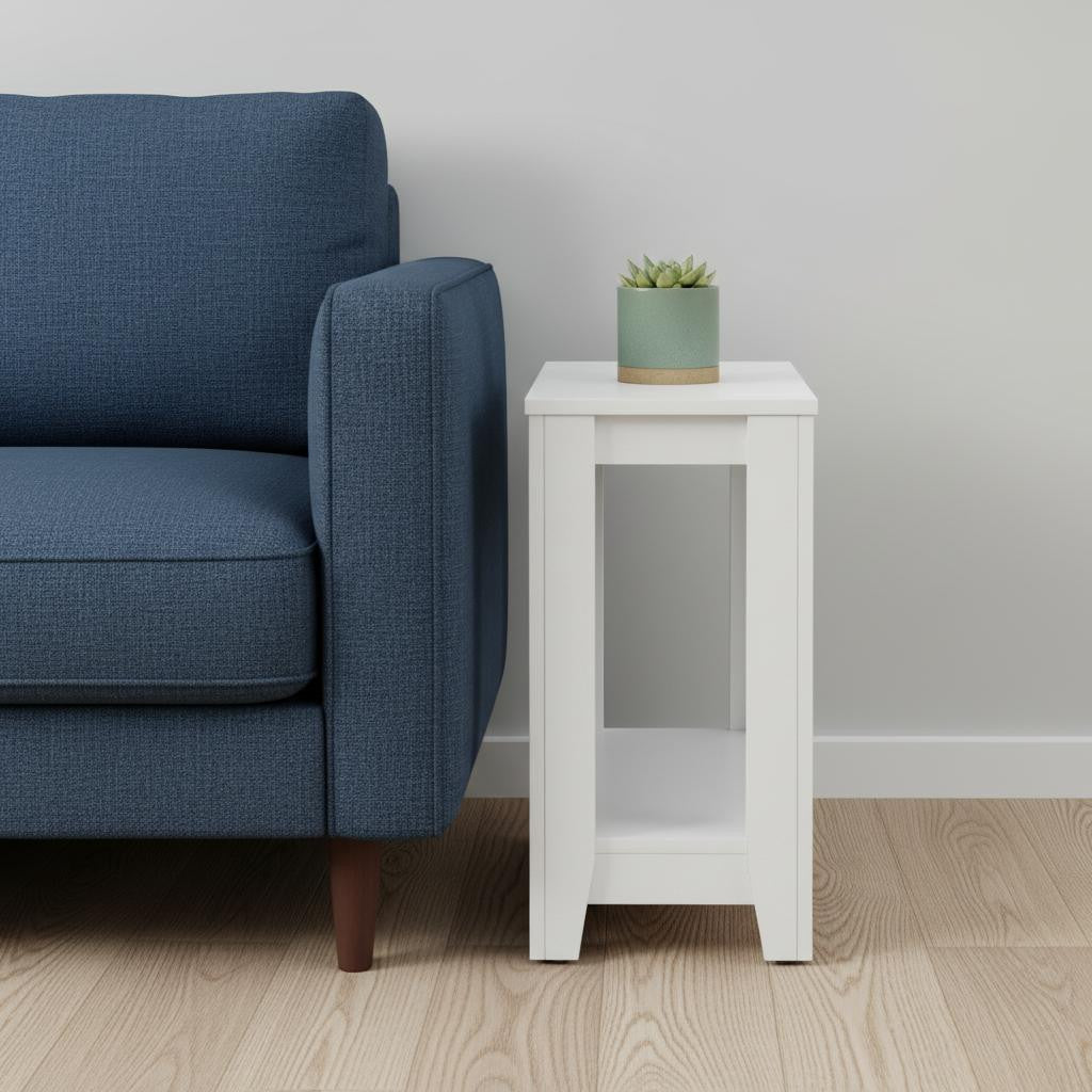 22" White Wood End Table With Shelf - Living Room