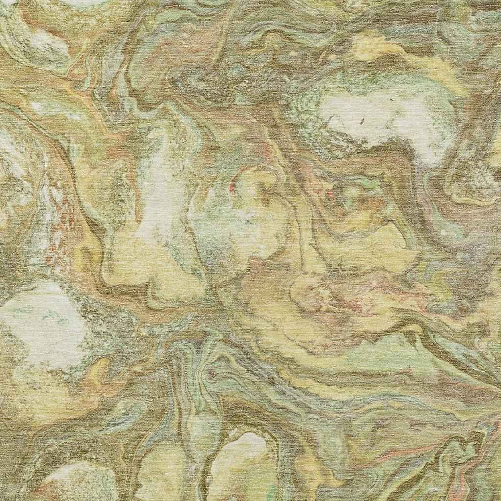 9' X 12' Gold And Taupe Abstract Washable Indoor Outdoor Area Rug