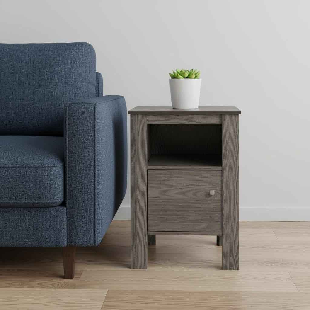 24" Gray Wood End Table With Shelf
