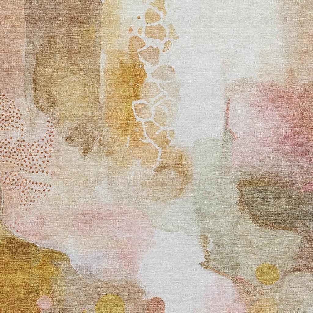 5' X 8' Mauve Copper And Ivory Abstract Washable Indoor Outdoor Area Rug
