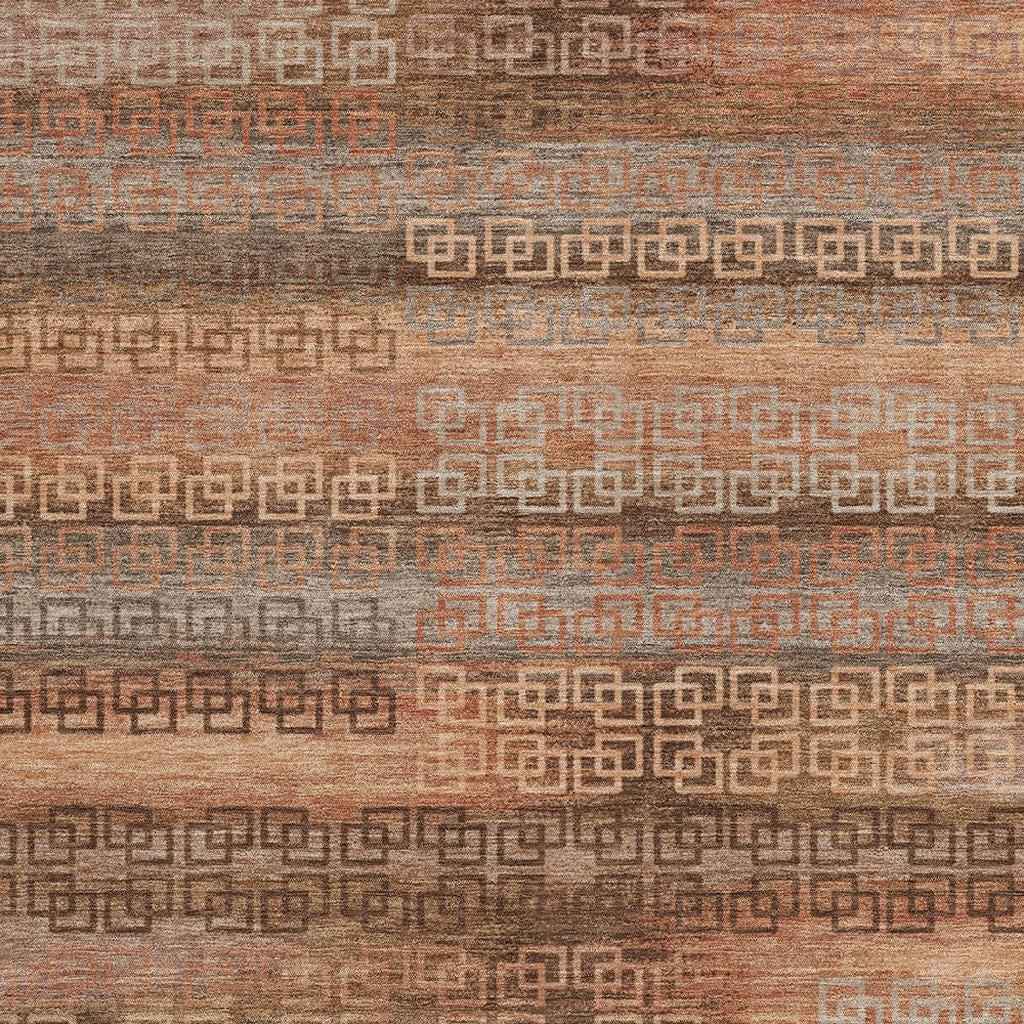 8' X 10' Copper And Peach Striped Washable Indoor Outdoor Area Rug