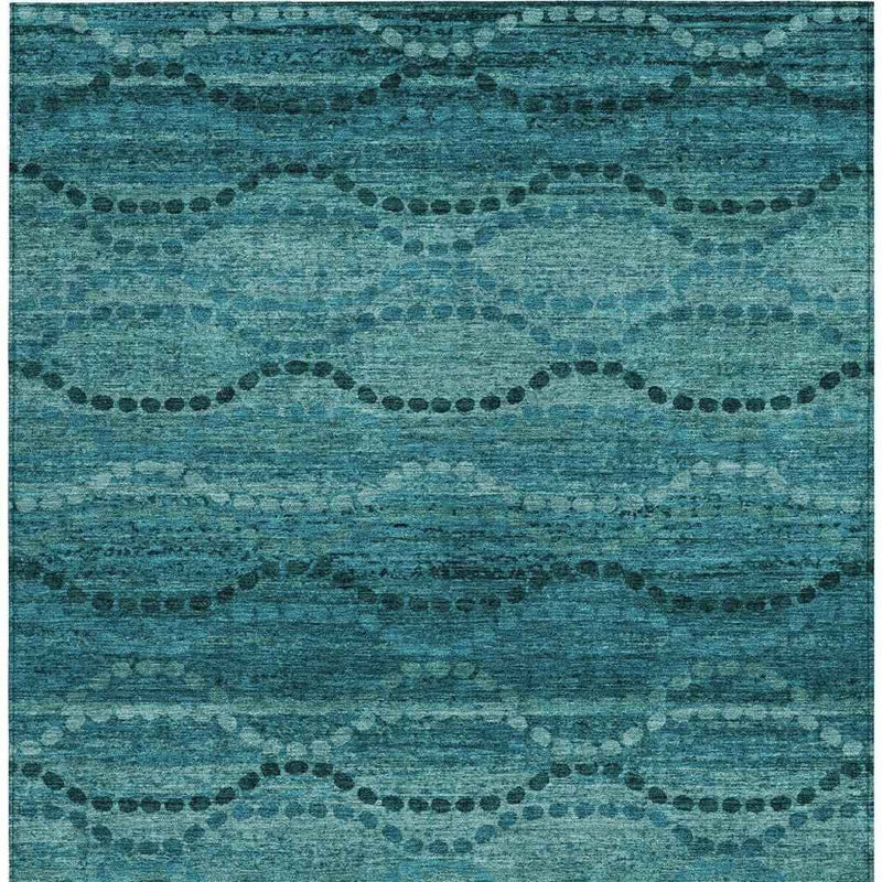10' X 14' Turquoise And Aqua Ogee Washable Indoor Outdoor Area Rug