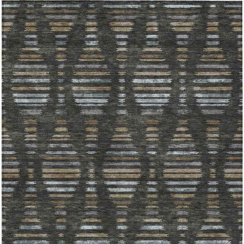 5' X 8' Coffee And Gray Striped Washable Indoor Outdoor Area Rug