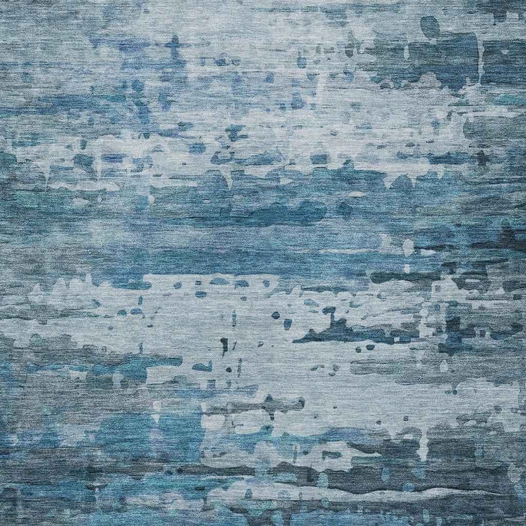 5' X 8' Blue And Ivory Abstract Washable Indoor Outdoor Area Rug