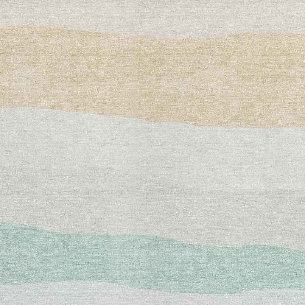 3' X 5' Teal Blue Green And Ivory Striped Washable Indoor Outdoor Area Rug