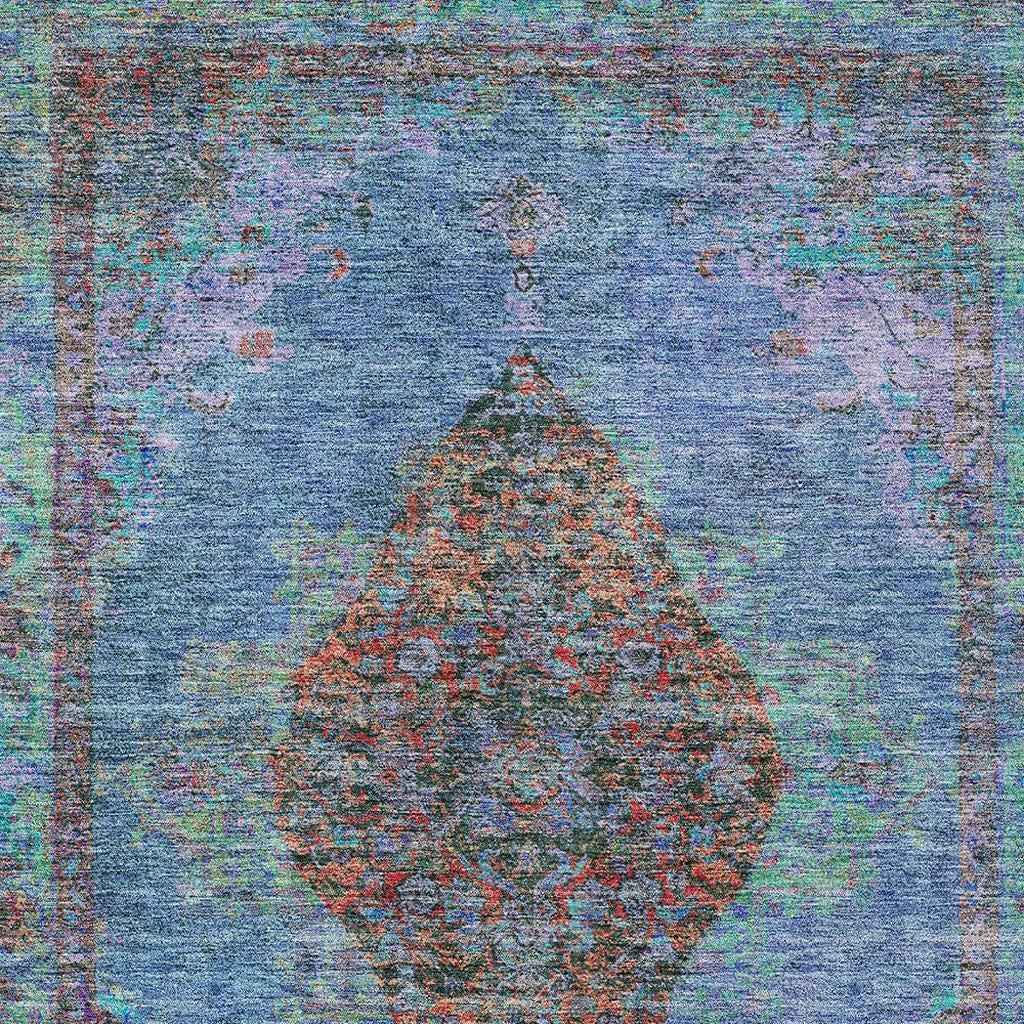 8' X 10' Blue And Rust Medallion Washable Indoor Outdoor Area Rug