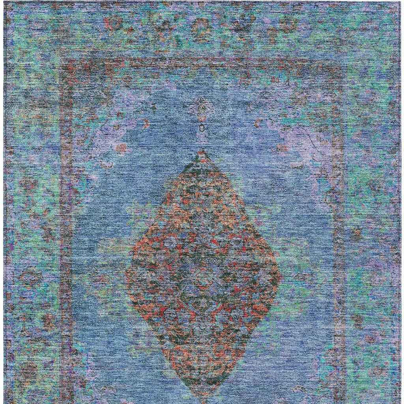 8' X 10' Blue And Rust Medallion Washable Indoor Outdoor Area Rug