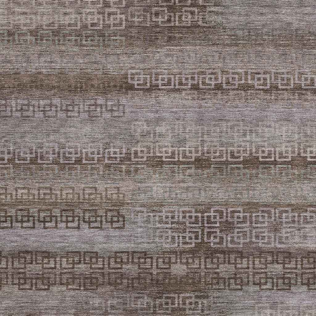 5' X 8' Chocolate And Gray Striped Washable Indoor Outdoor Area Rug