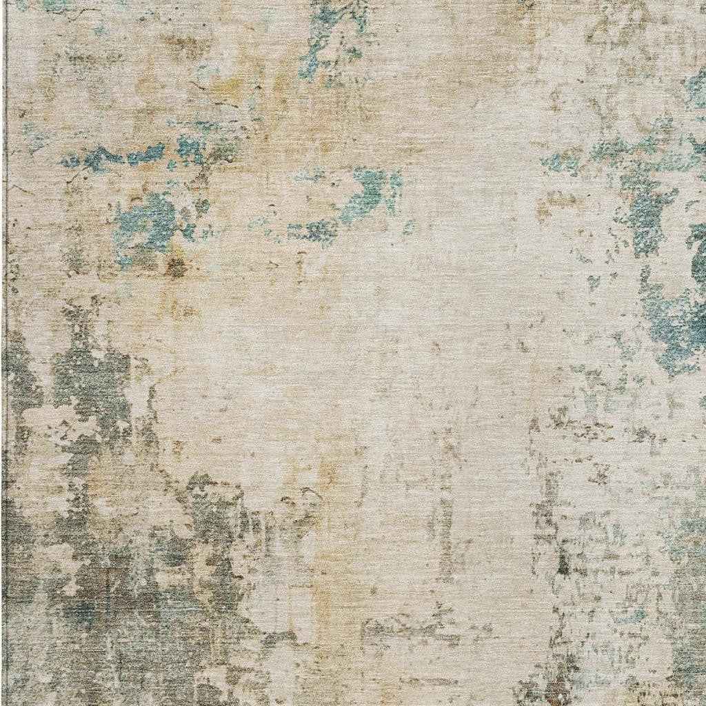 5' X 8' Ivory And Taupe Abstract Washable Indoor Outdoor Area Rug