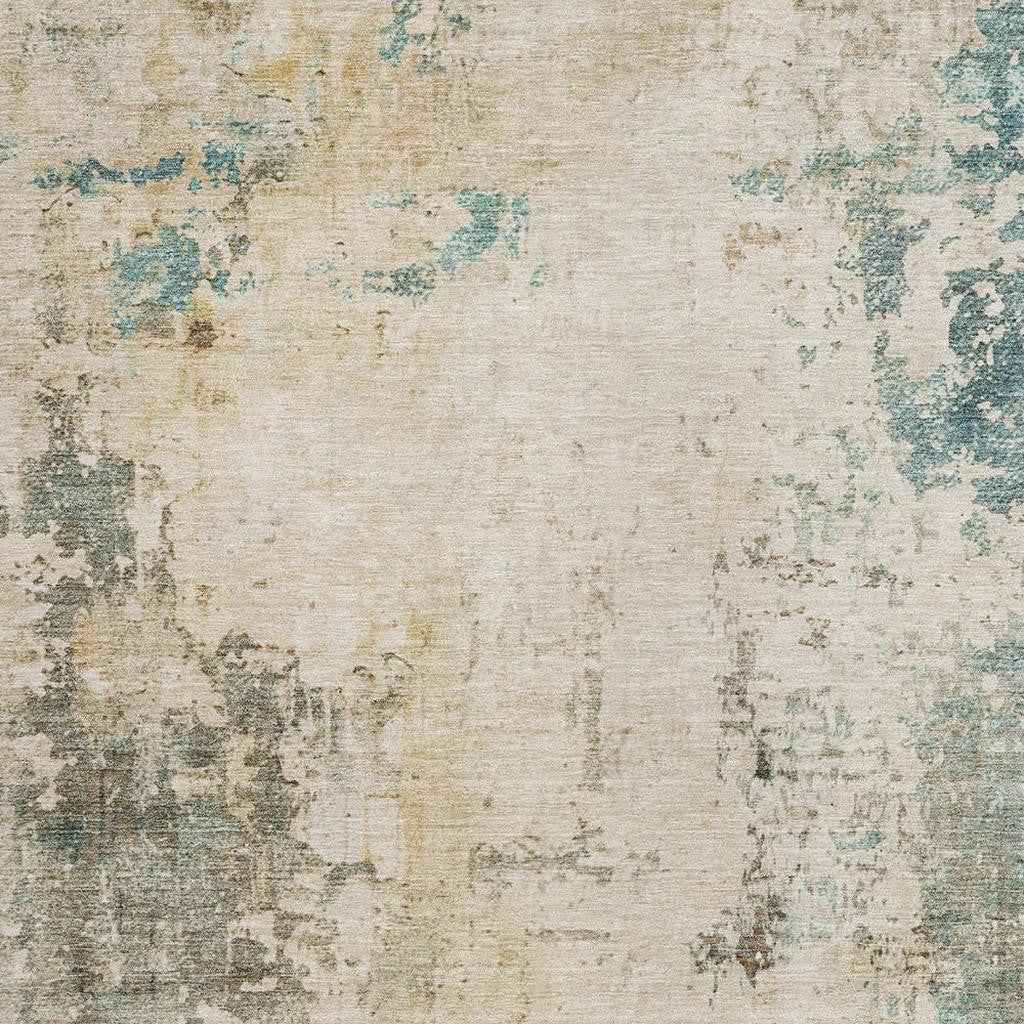 8' X 10' Ivory And Taupe Abstract Washable Indoor Outdoor Area Rug