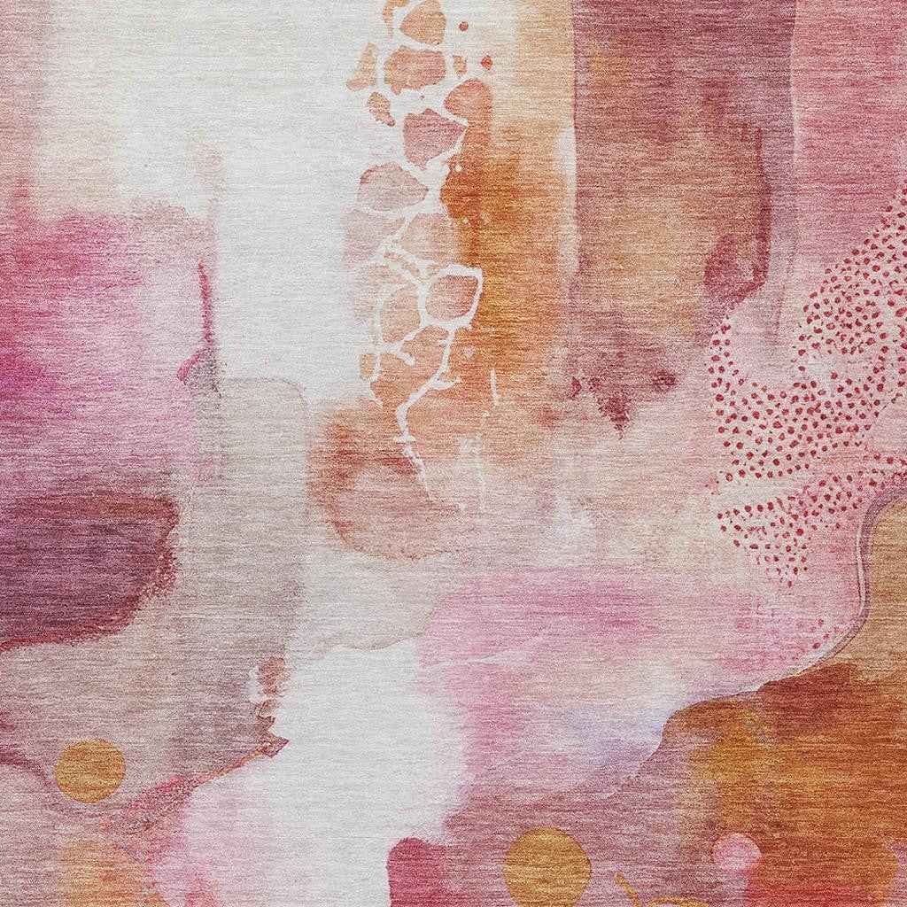 10' X 14' Pink Copper And Ivory Abstract Washable Indoor Outdoor Area Rug