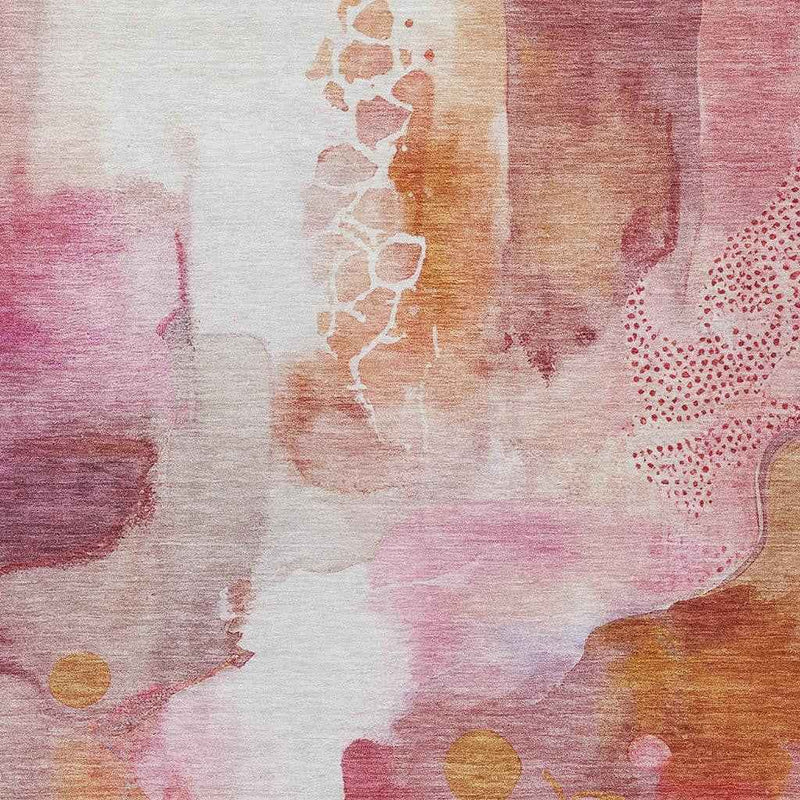 10' X 14' Pink Copper And Ivory Abstract Washable Indoor Outdoor Area Rug