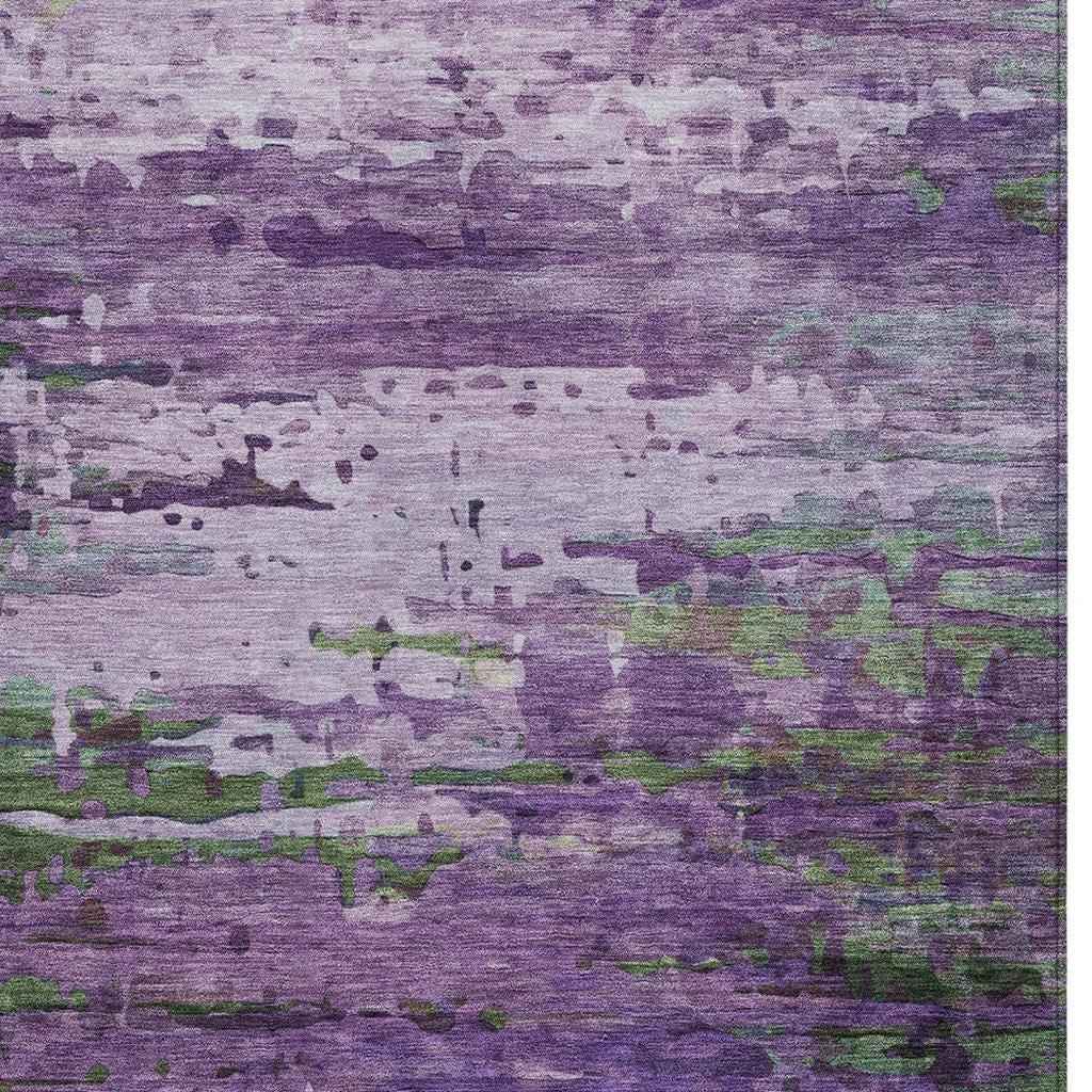 8' X 10' Purple Green And Charcoal Abstract Washable Indoor Outdoor Area Rug