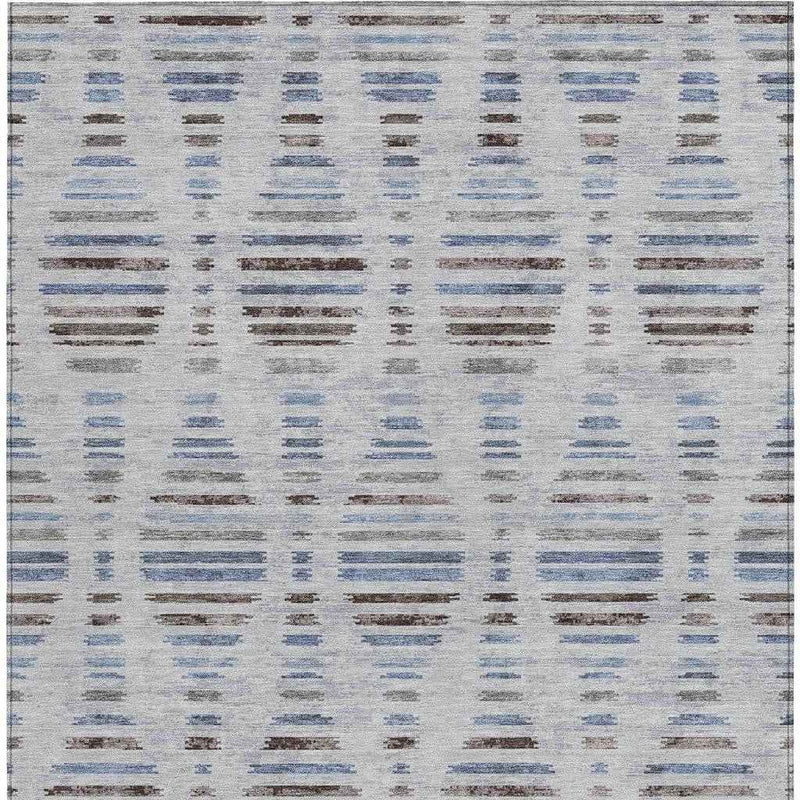 3' X 5' Beige And Denim Blue Striped Washable Indoor Outdoor Area Rug