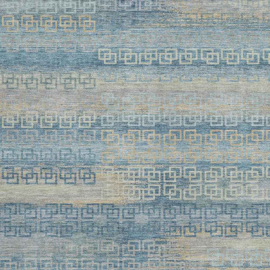 10' X 14' Teal Blue And Beige Striped Washable Indoor Outdoor Area Rug