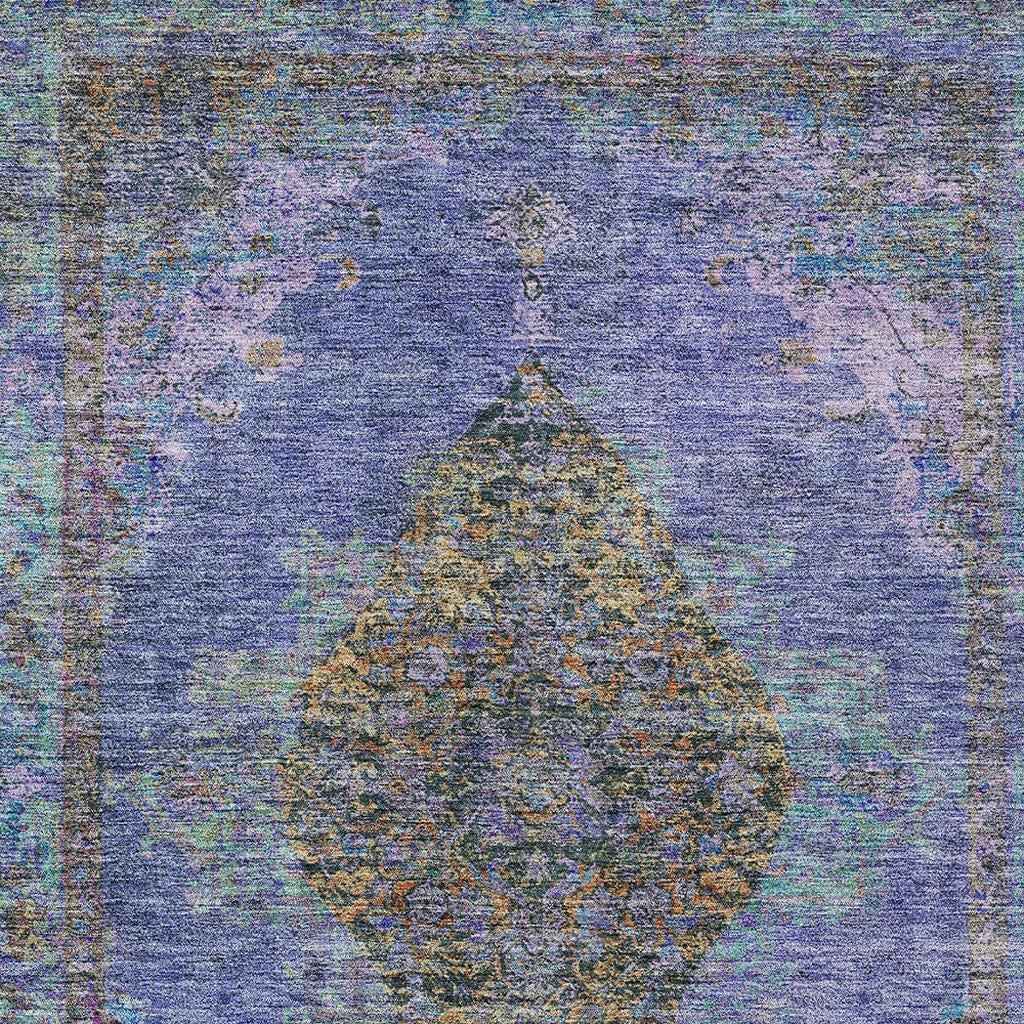 5' X 8' Purple And Gold Medallion Washable Indoor Outdoor Area Rug