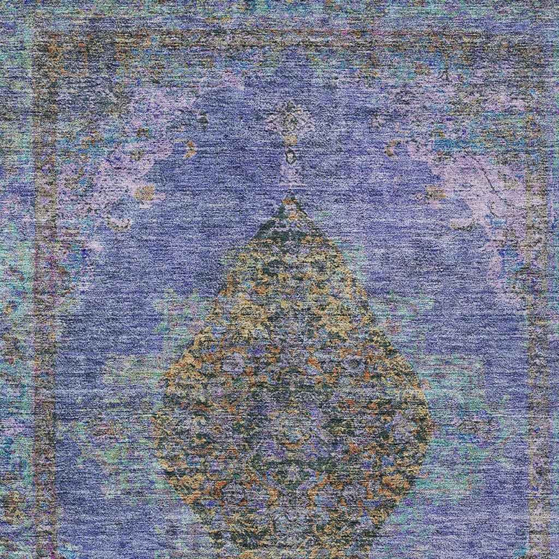 5' X 8' Purple And Gold Medallion Washable Indoor Outdoor Area Rug