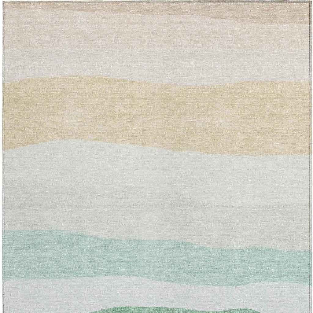 8' X 10' Teal Blue Green And Ivory Striped Washable Indoor Outdoor Area Rug