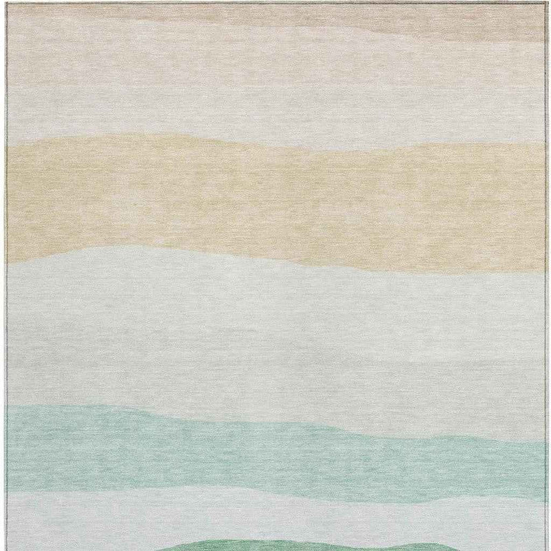 8' X 10' Teal Blue Green And Ivory Striped Washable Indoor Outdoor Area Rug