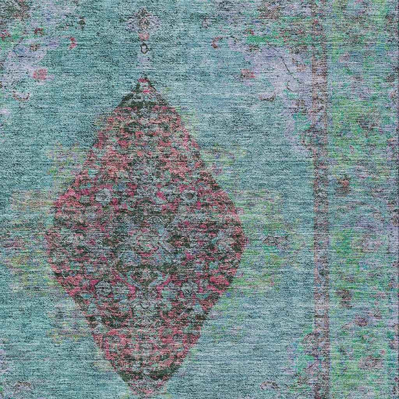 10' X 14' Aqua And Mauve Medallion Washable Indoor Outdoor Area Rug