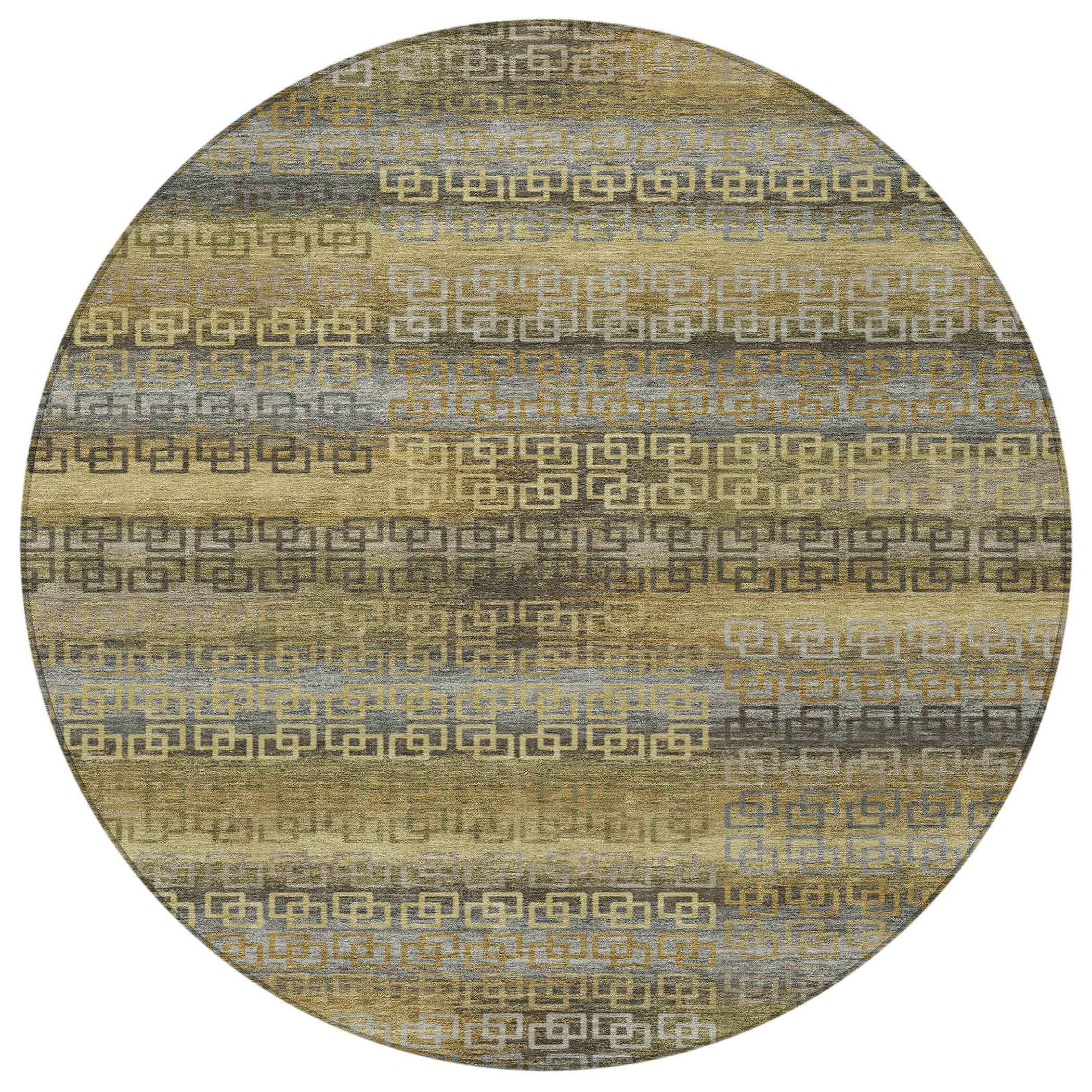 8' Wheat And Brown Round Striped Washable Indoor Outdoor Area Rug