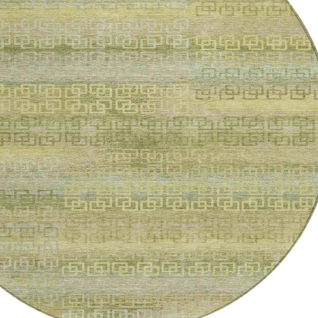 8' Sage And Gold Round Striped Washable Indoor Outdoor Area Rug