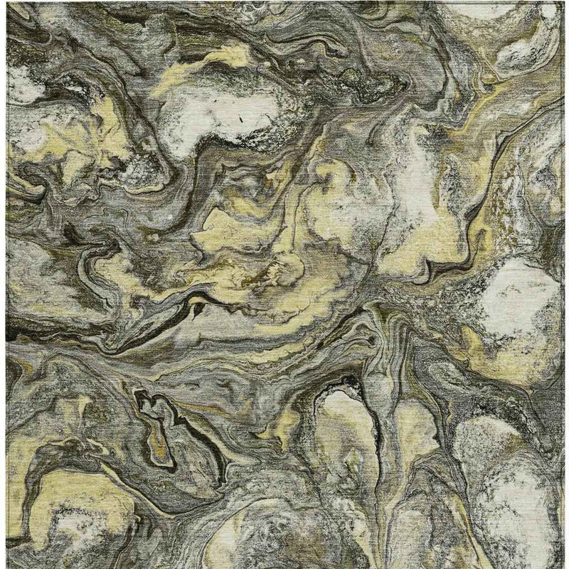 5' X 8' Pewter And Gold Abstract Washable Indoor Outdoor Area Rug