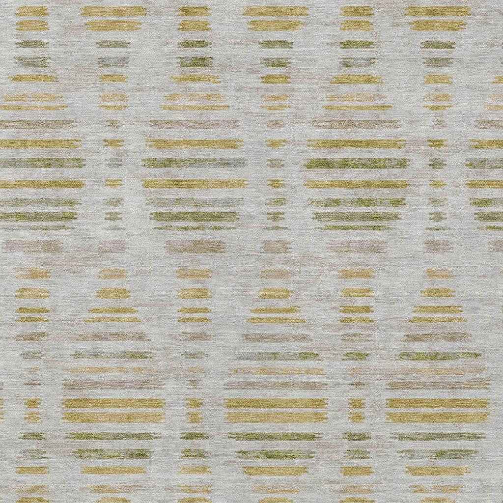 5' X 8' Ivory And Gold Striped Washable Indoor Outdoor Area Rug