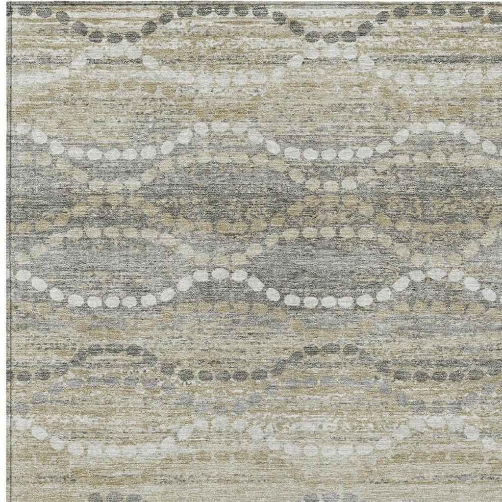 3' X 5' Pewter And Ivory Ogee Washable Indoor Outdoor Area Rug