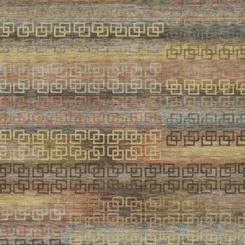 9' X 12' Brown And Gold Striped Washable Indoor Outdoor Area Rug