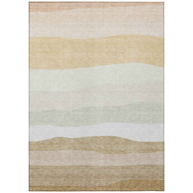 10' X 14' Wheat Gold And Beige Striped Washable Indoor Outdoor Area Rug