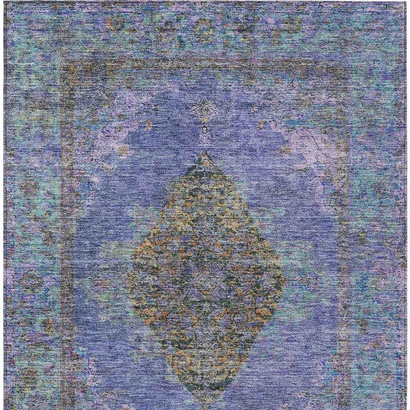10' X 14' Purple And Gold Medallion Washable Indoor Outdoor Area Rug