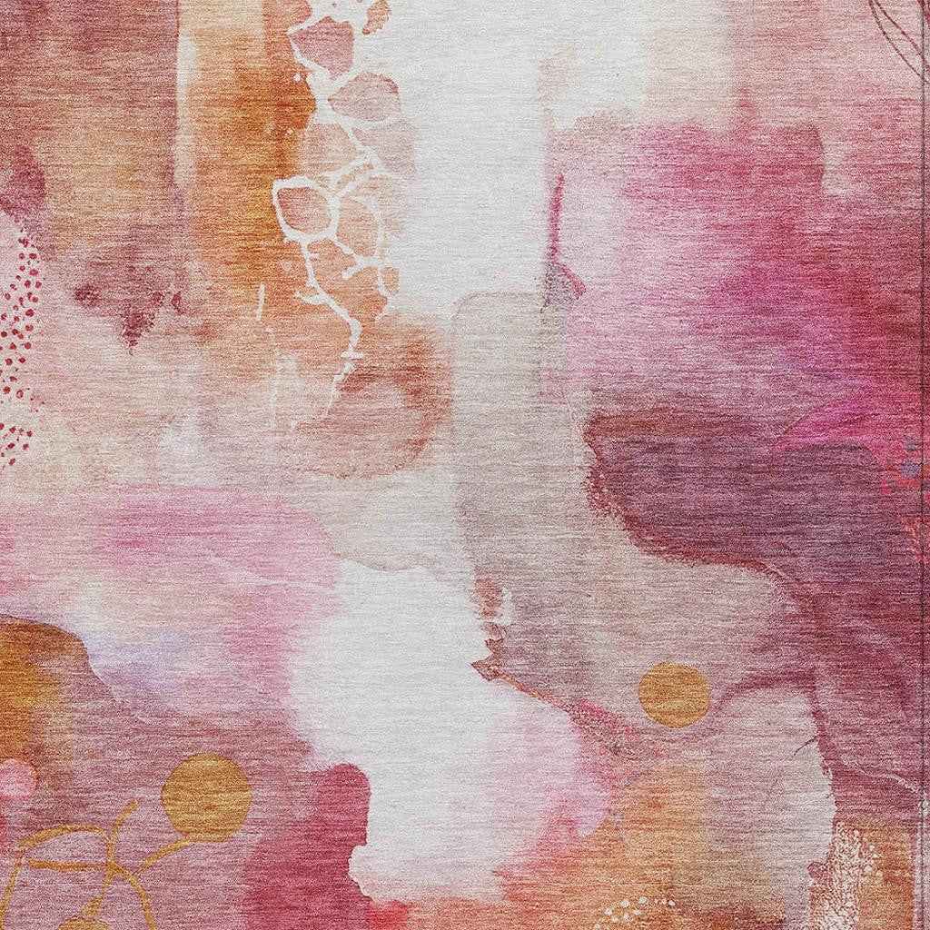 3' X 5' Pink Copper And Ivory Abstract Washable Indoor Outdoor Area Rug