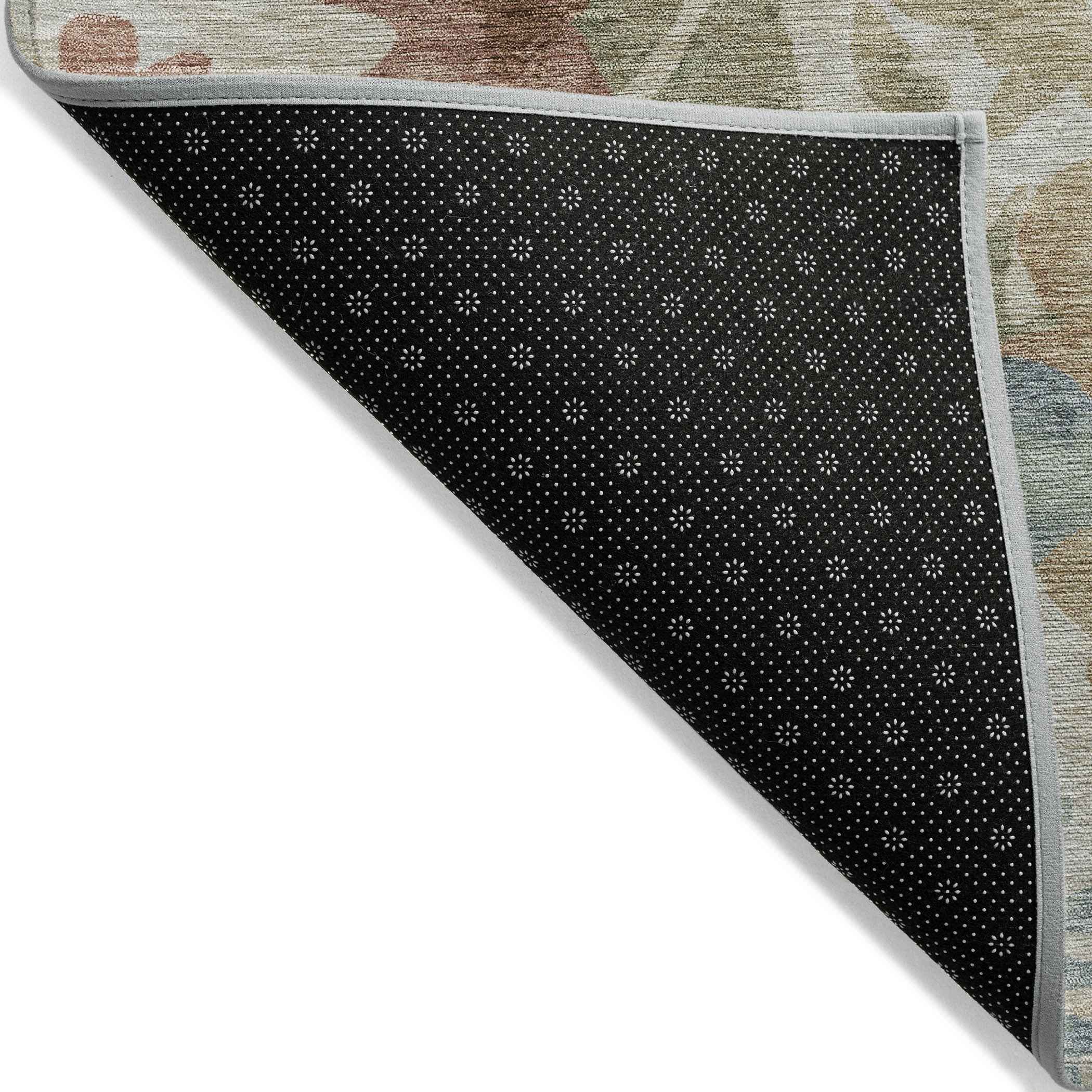 8' Rust And Beige Round Floral Washable Indoor Outdoor Area Rug