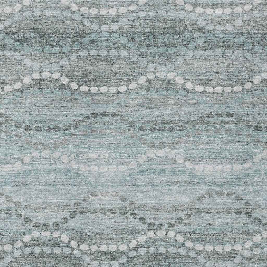 10' X 14' Teal Blue And Ivory Ogee Washable Indoor Outdoor Area Rug
