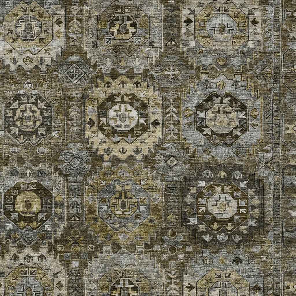 8' X 10' Brown Charcoal And Beige Medallion Washable Indoor Outdoor Area Rug