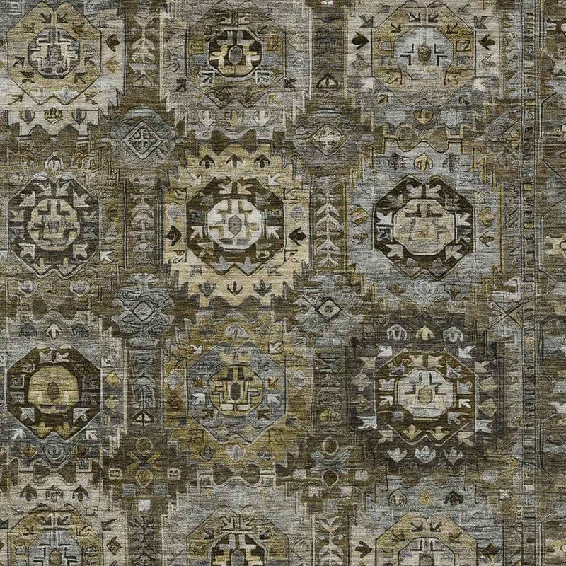 8' X 10' Brown Charcoal And Beige Medallion Washable Indoor Outdoor Area Rug