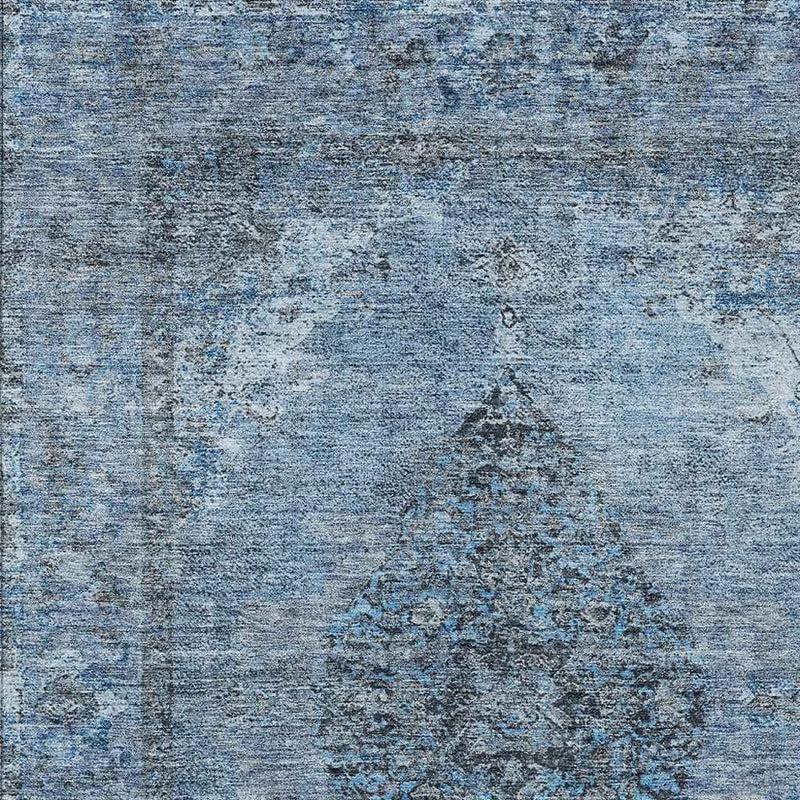 10' X 14' Denim Blue And Gray Medallion Washable Indoor Outdoor Area Rug