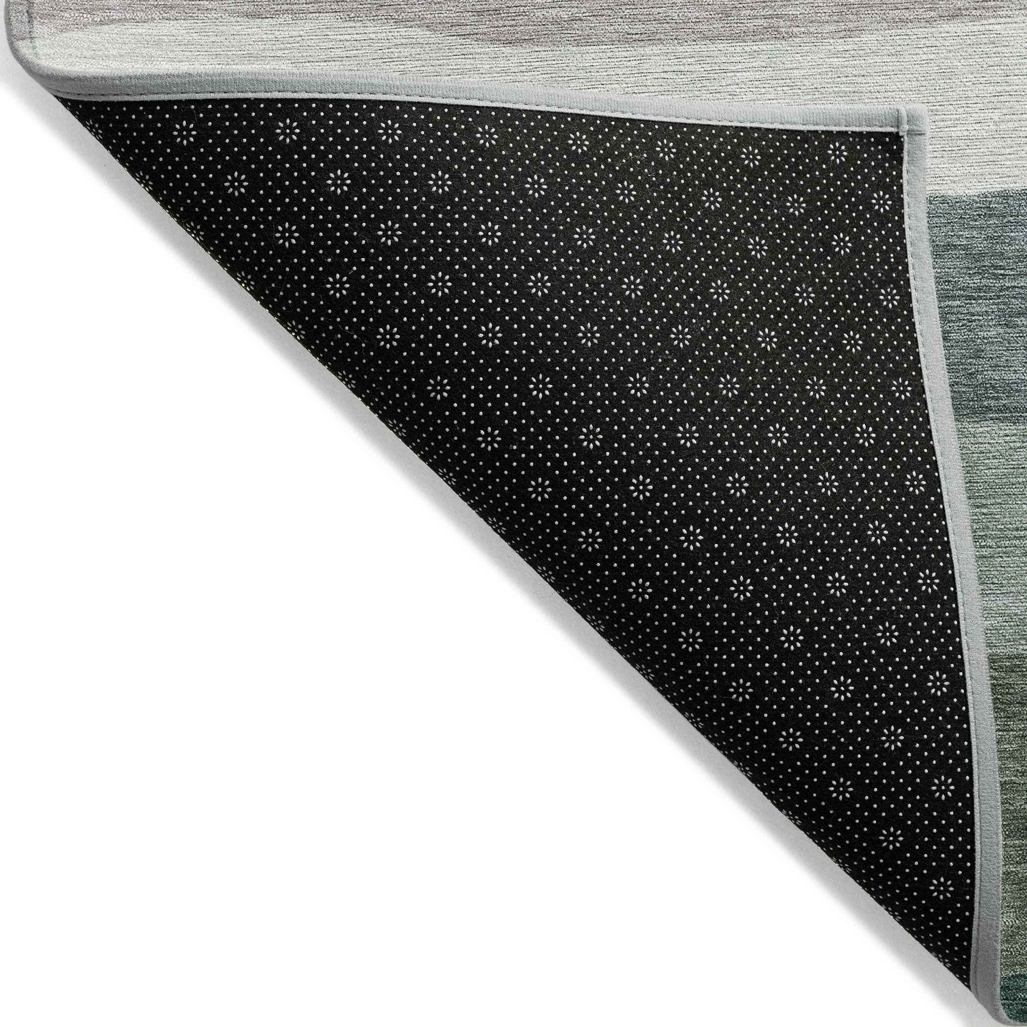 8' Green Blue And Gray Round Striped Washable Indoor Outdoor Area Rug