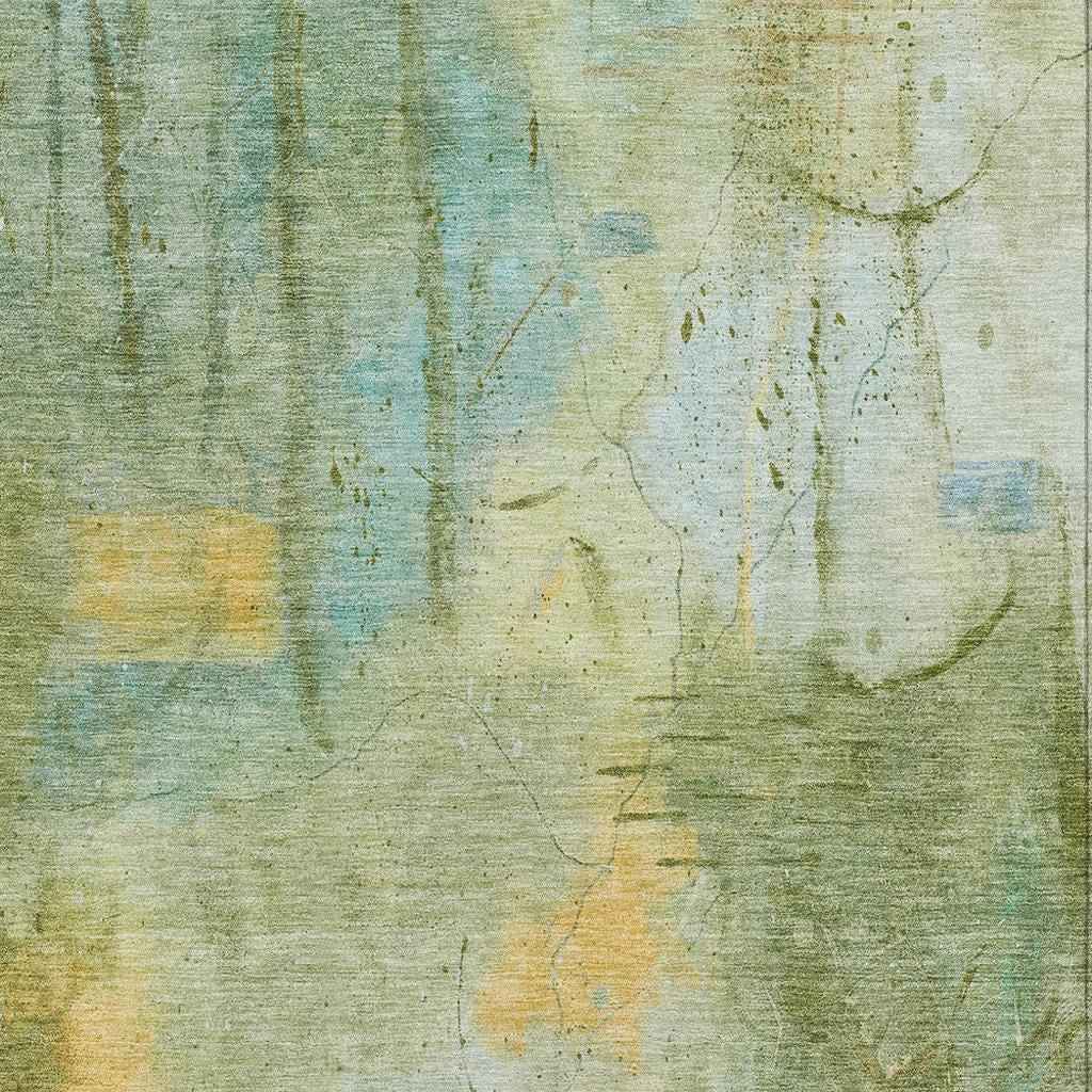 9' X 12' Sage And Gold Abstract Washable Indoor Outdoor Area Rug