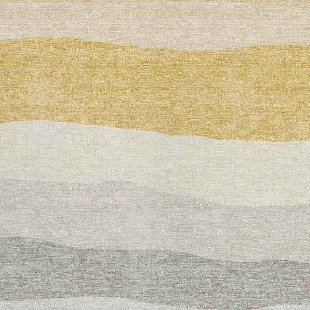 5' X 8' Pewter Gold And Ivory Striped Washable Indoor Outdoor Area Rug