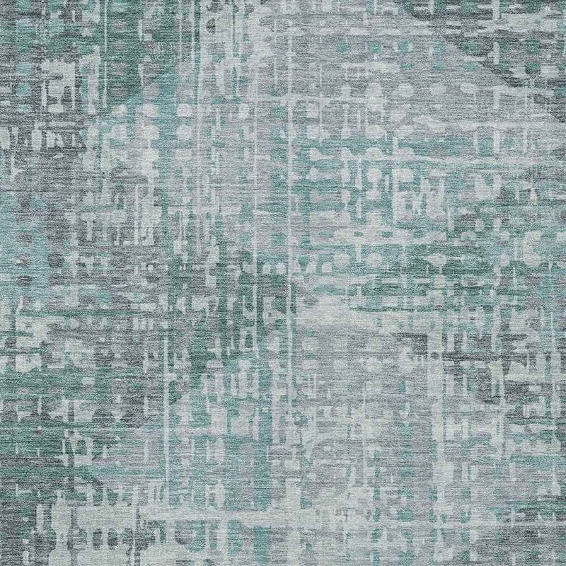10' X 14' Teal Blue And Gray Geometric Washable Indoor Outdoor Area Rug