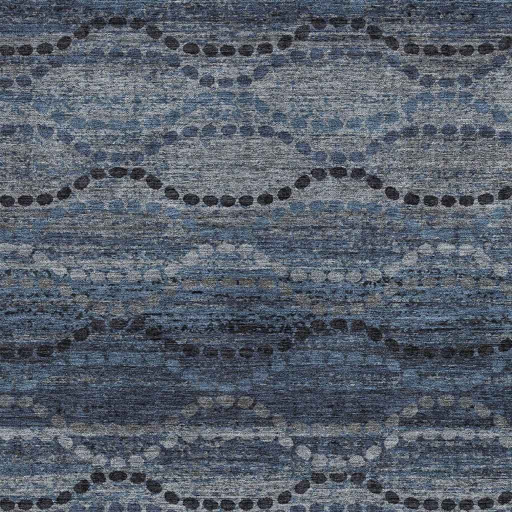 8' X 10' Navy Blue And Gray Ogee Washable Indoor Outdoor Area Rug