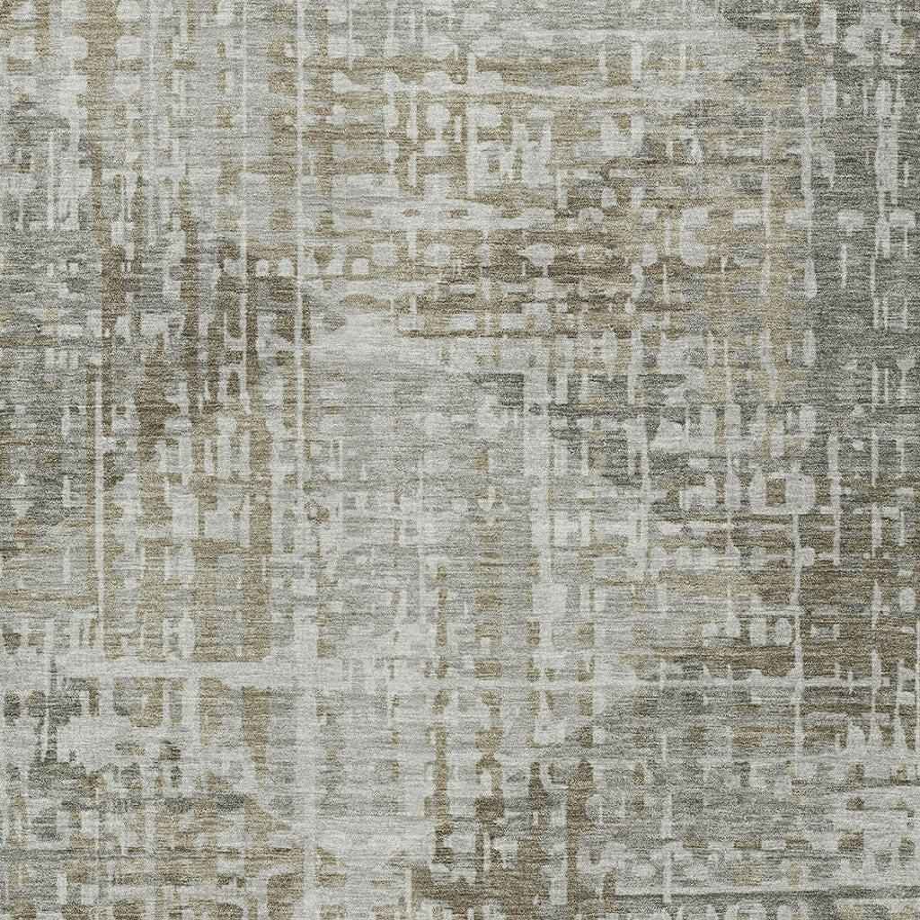 5' X 8' Pewter And Beige Geometric Washable Indoor Outdoor Area Rug